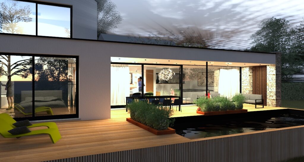 Habitation moderne avec terrasse et grandes baies vitrées par Yoann Klassen architecte