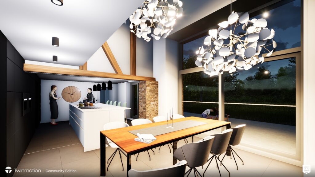 Salle à manger moderne dans une transformation de ferme par YKAAR