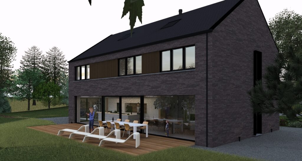 Nouvelle construction avec grandes baies vitrées et jardin par YKAAR